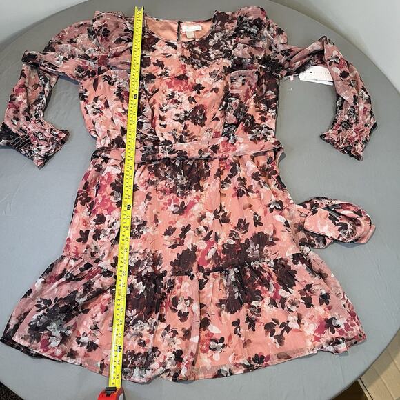 Rachel Parcell NWT Floral Print Ruffle Chiffon Blouson Dress Size 12 Pink Smock - Picture 6 of 9